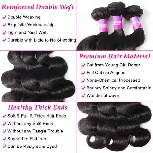 12A Human Hair Bundles 100g Body Wave Bundles Human Hair Extensions 18 Inch Brazilian Virgin Body Wave 1 Piece Deal Unprocessed Brazilian Quick Weave Extensions Natural Black