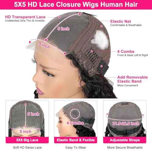 5x5 Hd Lace Closure Wigs Human Hair Highlight Deep Wave Closure Wigs Human Hair for Women Honey Blonde Wig Human Hair Pre Plucked P427 Ombre Wet Wavy Deep Curly Wig 180% Density 26 Inch
