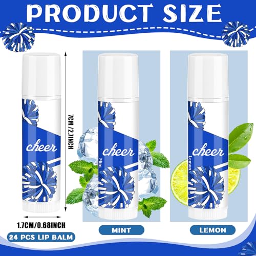 24 Pcs Cheer Lip Balm Cheer Teams Camp Gifts Pom Pom Leaders Party Favors Gear Lip Balm Mom Gift for Competitive Party Guest Supplies(Blue and White)