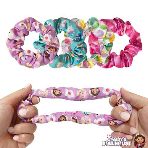 LUV HER Gabby's Dollhouse Cute Scrunchies for Girls - 4 Large Printed Scrunchies with Your Favorite Characters - Hair Accessories for Girls 3+