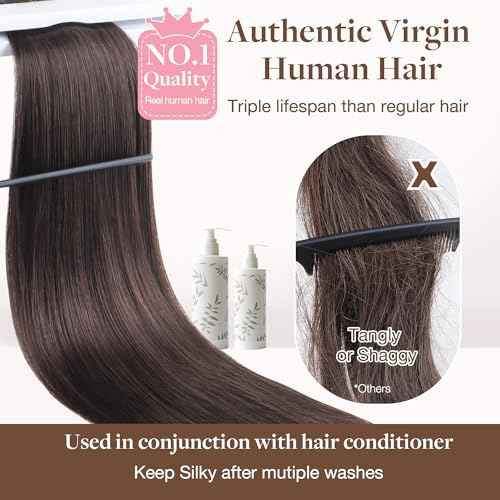 GOO GOO Sew in Hair Extensions Real Human Hair, Weft Hair Extensions Human Hair, 2 Dark Brown 20inch 105g, Weft Bundles Straight Silky Remy Hair