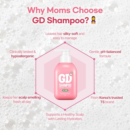 TS GD Shampoo for Teens | Korean Anti-Dandruff for Oily & Itchy Scalp | Fruity Allergy-Free Scent | Sulfate-Free Gentle Hair Care (14.1 Oz) (GD Shampoo for girl)