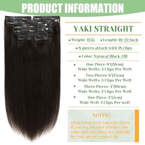 Loxxy Seamless Clip in Hair Extensions Human Hair Long Yaki Straight Clip ins Human Hair Skin Weft Ultra-Invisible Clip in Hair Extensions 20 Inch #1B 7Pieces
