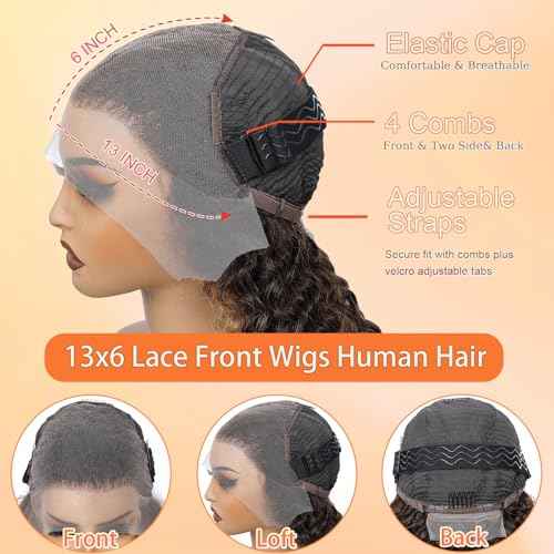 AKUZO Highlight Ombre Deep Wave Lace Front Wigs Human Hair 13x6 lace front wigs human hair Pre Plucked with Baby Hair 4/27 Honey Blonde wig for Black Women 200 Density 24inch