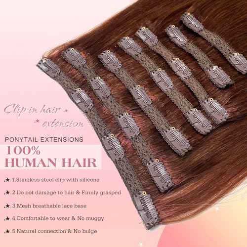 Royaomis Clip in Hair Extensions Real Human Hair, 16inch 120g 7pcs Human Hair Clip in Extensions for Women, Remy Red Hair Extensions Clip Ins, Soft & Natural Human Hair Extensions£¨16-#M30_33£©