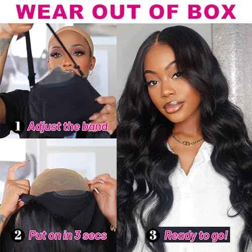 Glueless Wigs Human Hair Pre Plucked Pre Cut 5x5 Body Wave Lace Closure Wigs Human hair 250 Density Colsure Wigs for Women Ready to Wear Wig 14 Inch