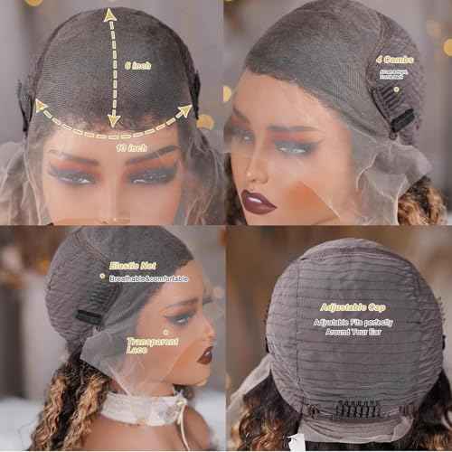 FB/27 Balayage Highlight Lace Front Wig Human Hair,13x6 lace front wigs human hair Pre Plucked 180% Density Deep Wave Wig Ombre Glusless Wigs for Women