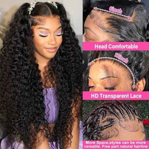 Water Wave Lace Front Wigs Human Hair 13x6 HD Transparent Lace Frontal Wigs Human Hair Pre Plucked 200% Density Water Wave Wig for Black Women Natural Color (13x6 Water Wave Wig, 20 Inch)
