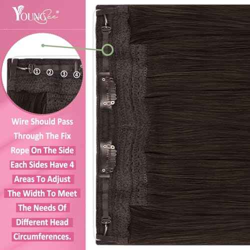 YoungSee 120G Wire Hair Extensions Human Hair Dark Brown Invisible Wire Human Hair Extensions for Women Darkest Brown One Piece Hair Extensions 18Inch