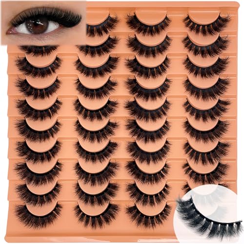 Fluffy Lashes Mink 3D Cat Eye Dramatic Thick Volume EyeLashes Wispy 16mm Full Lash Strips Faux Mink Eye Lashes C Curl Short Cat Eyelahses Pack YH302