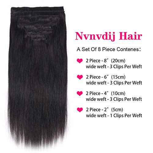 Clip in Hair Extensions Real Human Hair Straight Brazilian Human Hair Clip in Extensions 8Pcs 120g Silky Straight Remy Hair Clip ins for Women (26inch, #1B Natural Black)