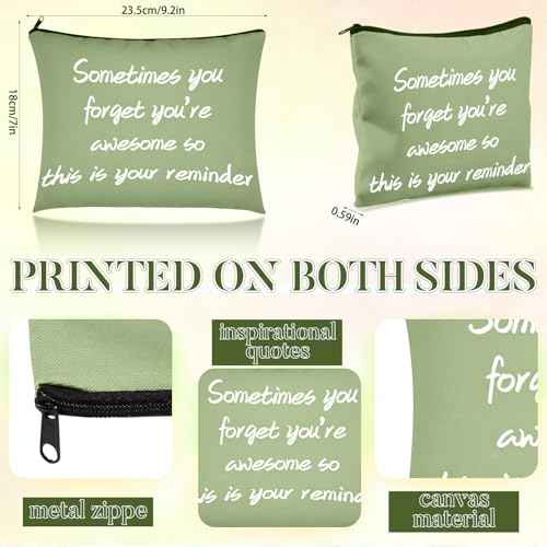 12 PCS Pink Inspirational Canvas Makeup Bags Bulk Makeup Bags for Women Inspirational Quotes Cosmetics Bags with Zipper Gift for Valentine's Day Christmas Graduation (Green)