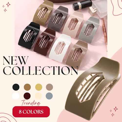 8 Pack Flat Hair Clips for Women ? Glossy Neutral No-Slip Flat Claw Clips for Thick & Thin Hair, Large Strong Hold Square Rectangle Hair Accessories for Work & Stylish Fall Outfits