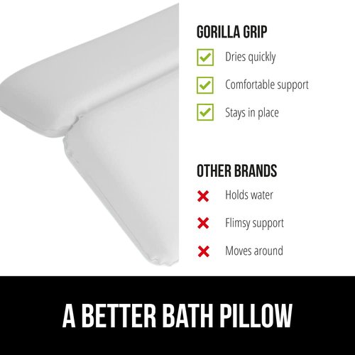 GORILLA GRIP Bath Pillow for Tub, Improved Suction Cups, Luxury Bathtub Pillows, Headrest for Neck and Back Support, Relaxing Home Spa, Hot Tubs and Bathroom Essentials, Gifts for Women, 3 Panel White