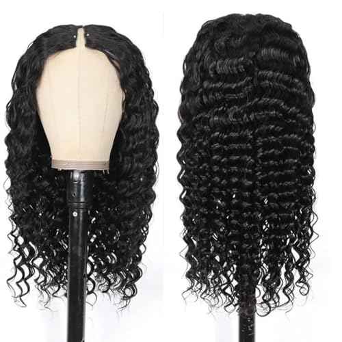 Zealady V Part Wig Human Hair Deep Wave 12A Brazilian Virgin Glueless Curly V Part Wigs Human Hair V Shape Wigs Upgrade U Part Wigs Deep Curly Wigs for Women No Sew in Full Head Clip In 18inch