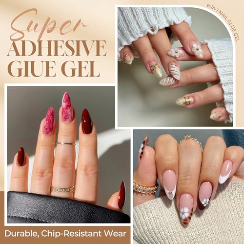 UNA GELLA 6 in 1 Gel Nail Glue for Acrylic Nails Tips 2 Pcs 10ml Super Strong Nail Glue Long Lasting Brush On Nail G el Glue Curing Needed U V for Base Coat, Soft Gel Nail Tips, Clear Press on Nails