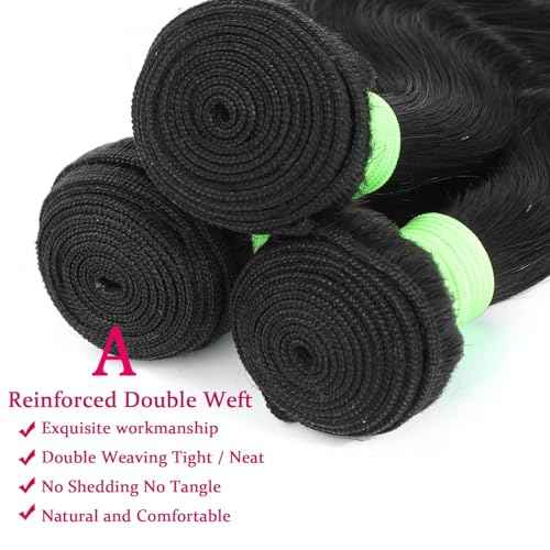 Human Hair Bundles Body Wave Bundles Human Hair 12 14 16 Inch 12A Grade 100% Unprocessed Brazilian Virgin Hair Body Wave 3 Bundles Deals Real Human Hair Extensions For Black Women Natural Black