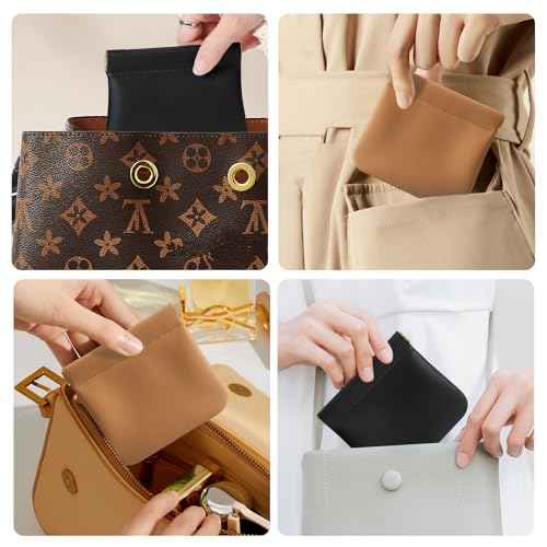 2 Pcs Small Makeup Bag for Purse, Upgrade Organosilicone Mini Makeup Pouch for Women with Snap Closure Clamp, Portable Small Cosmetic Bag Travel Storage Pouch for Coin Lipstick (Black + Brown)