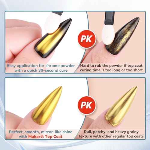 Makartt Gel Top Coat for Chrome Nail Powder - 2 Pcs 15ml Clear No Wipe High Gloss Top Coat Gel Nail Polish Mirror Shine Long Lasting Easy Application, Soak off UV Lamp, DIY Home Salon Art Design