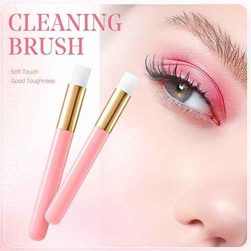 Buqikma 2 Pieces Lash Brush Cleaning Lash Shampoo Brushes for Nose Cleaning Fan Brush Peel Off Blackhead Brushes Remover Tool, Lash Wash Supplies£¨Pink£©
