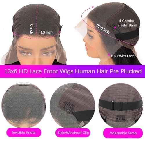 13x6 Deep Wave Lace Front Wigs Human Hair Curly Human Hair Wig for Women Deep Curly HD Lace Frontal Wigs Glueless Pre Plucked with Baby Hair Natural Color (20 Inch-10A)
