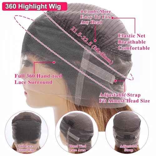 Highlight Ombre 360 Lace Front Wig Human Hair 20 Inch Body Wave 180 Density 427 Honey Blonde Pre Plucked HD Full Lace Human Hair Wig for Women