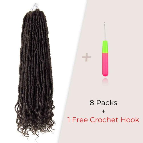 Niseyo Wild Locs 24 Inch Distressed New Faux Locs with Curly Ends 8 Packs Long Soft Pre-looped Goddess Crochet Hair (4#, Brown)