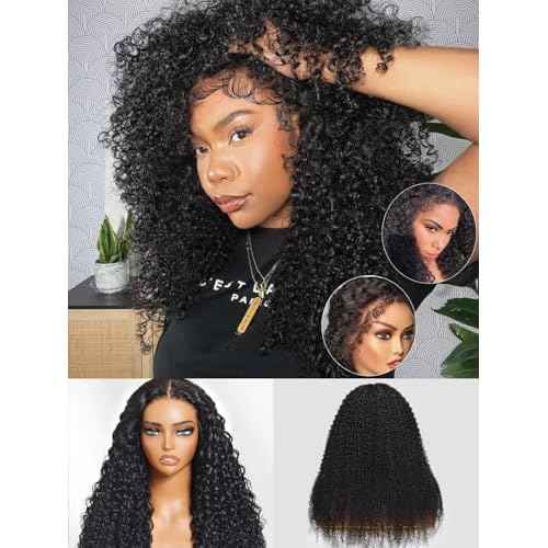Nadula Bye Bye Knots Glueless Kinky Curly Drawstring Wig Human Hair with 4C Curly Edges, Pre Cut 7X5 HD Lace Front Ready to Go Afro Kinky Wigs Pre Plucked Bleached Knots with Curly Baby Hair 14inch