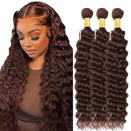 Chocolate Brown Bundles Human Hair 26 28 30 Inch Deep Wave Dark Brown 4 Color Human Hair Bundles Unprocessed Brazilian Virgin Hair Quick Weave Hair for Black Women