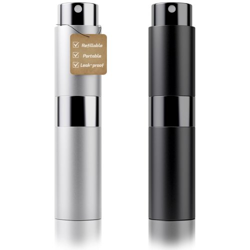 YIKIBOX 8ml Travel Perfume Atomizer Bottles Refillable – Mini Perfume Spray Bottles with Leak-Proof Design, Refillable Cologne Atomizer for Travel, Purse, Pocket(Black, Silver)
