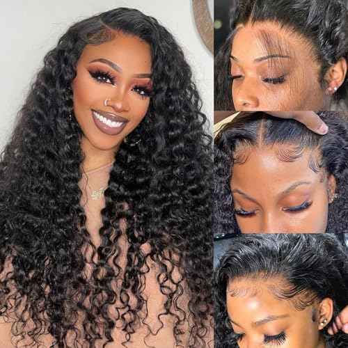 Deep Wave Lace Front Wigs human hair 180% Density Wet and Wavy 13x4 Deep Wave Frontal Wigs Human Hair HD Lace Curly Wigs for Women Pre Plucked with Baby Hair Curly Lace Front Wig Human Hair 26 Inch