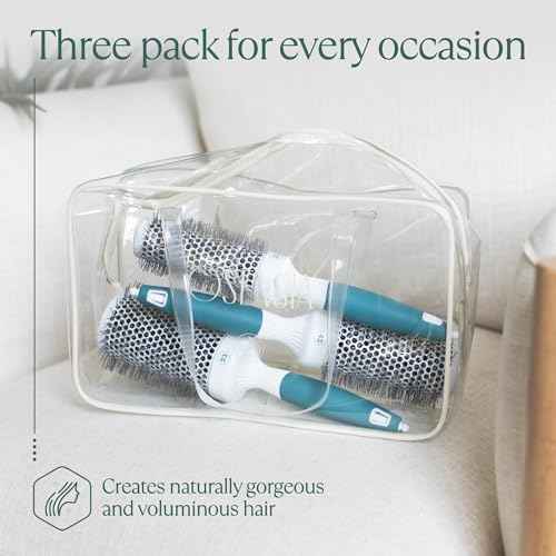 Professional Blow Drying Brush Set - Ceramic Ionic Thermal Brushes for Styling Wet Hair, 3 Round Brushes with Travel Bag for Women