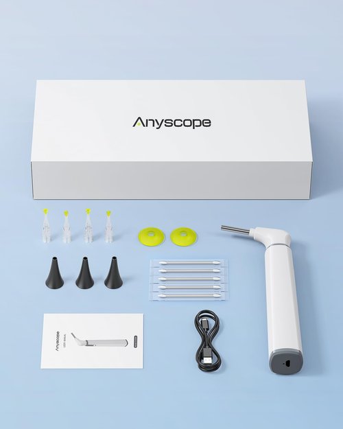 AnyScope Wireless Otoscope with Gyroscope, Ear Camera with Dual View, 3.9 mm Otoscope with Light, Ear Scope with Ear Wax Removal Tool for Kids, Adults, and Pets, Compatible with iPhone and Android