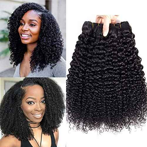 Curly Bundles Human Hair Brazilian Kinky Curly Virgin Hair 18 inch 3 Bundles 9A Grade Unprocessed Remy Virgin Curly Human Hair Weave Extensions with Natural Black Color