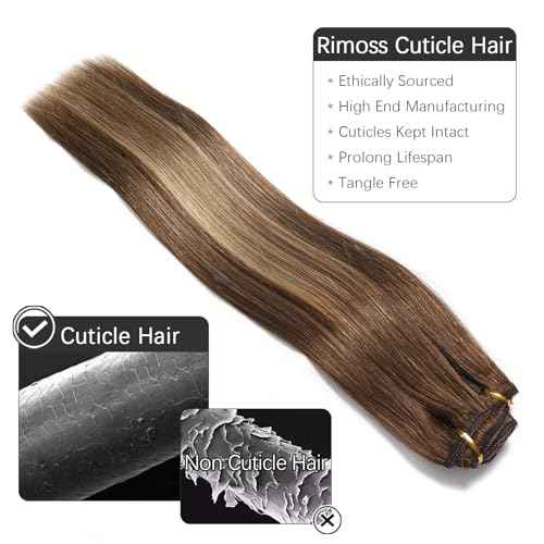 Clip in Hair Extensions Real Human Hair - 150g 18 Inch 7pcs, Ombre Chocolate Brown to Caramel Blonde Balayage Color - Soft Hair Extensions Real Human Hair Clip ins Straight for Women