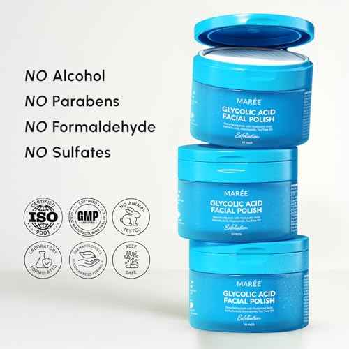 MAREE Glycolic Acid Polishes 2 PACK - Toner Polishes for Face Cleansing - Tea Tree Oil, Salicylic Acid & Vitamins E, B3, B5 - Facial Peel & Radiance Deep Cleaning Effect