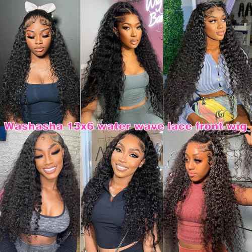 22 Inch Water Wave Lace Front Wigs Human Hair 13x6 HD Lace Frontal Wig Human Hair Pre Plucked with Baby Hair 200 Density Deep Part Curly Wig for Women