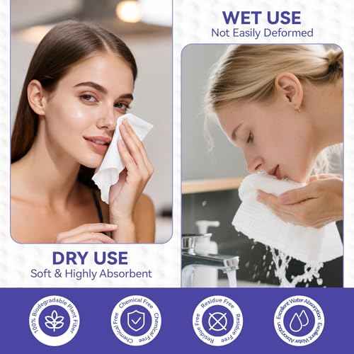 Disposable Face Towels, 10"¡¿12" XL Face Towelette Disposable, Soft Makeup Remover Dry Wipes, Thick Facial Tissue for Women Cleansing, Skin Care, 50 Count (2 Pack)