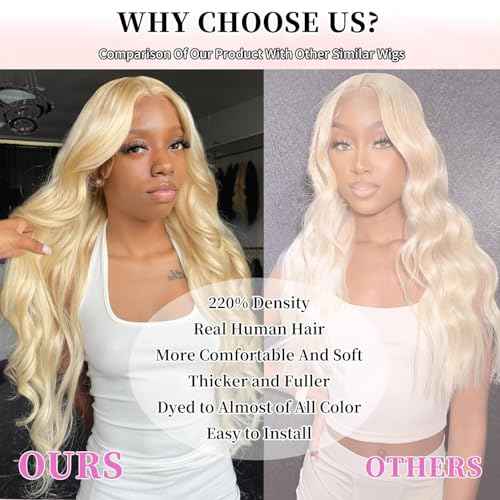 613 13x4 Lace Front Wig Human Hair 200 Density Blonde Body Wave Lace Front Wigs 13x4 Blonde Glueless Wigs Human Hair Pre Plucked 613 HD Lace Frontal Wig Human Hair for Women 24 Inch