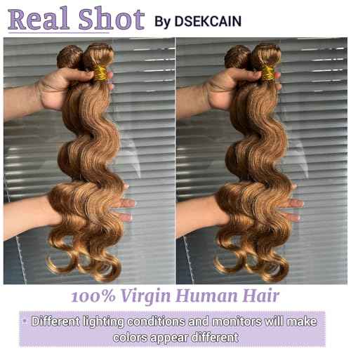 27# Honey Blonde Body Wave Bundles 100% Real Human Hair Bundles 16 18 20 Inch For Quick Weave Double Weft Can Be Dyed and Restyled