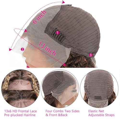 22 Inch Highlight Ombre Deep Wave Honey Blonde Lace Front Wigs Human Hair Pre Plucked 13X6 Transparent HD Lace Front Wigs Human Hair for Women 180% Density Curly Wig Blonde Wig