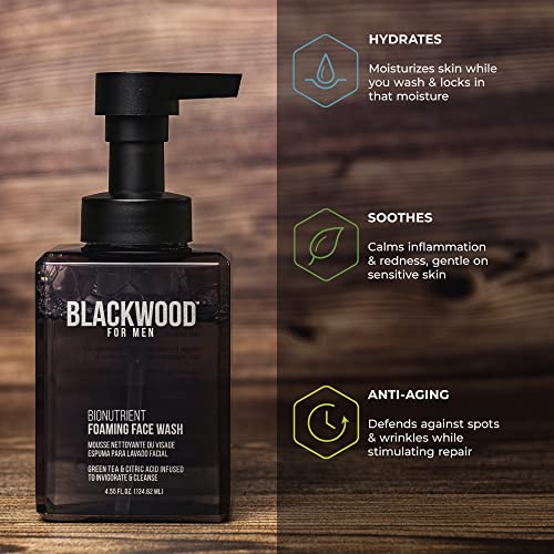 Blackwood For Men BioNutrient Foaming Face Wash - Gentle Daily Acne Facial Cleanser For Dry to Sensitive Skin - Deep Cleanse for Exfoliation - Paraben Free, Sulfate Free, & Cruelty Free (4.45 oz)