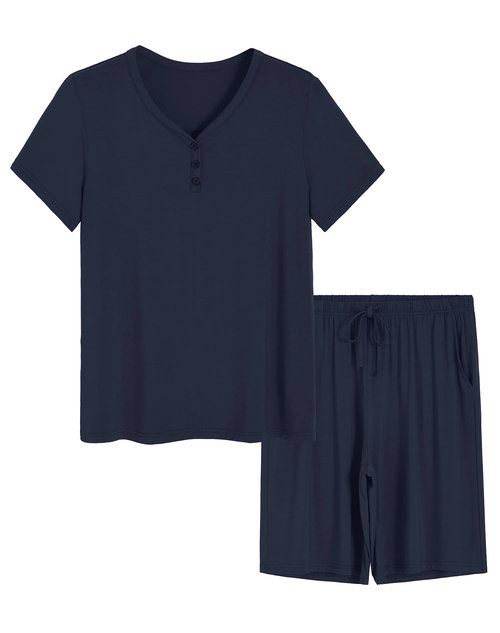 Latuza Women's Viscose Bermuda Shorts Pajama Set L Navy