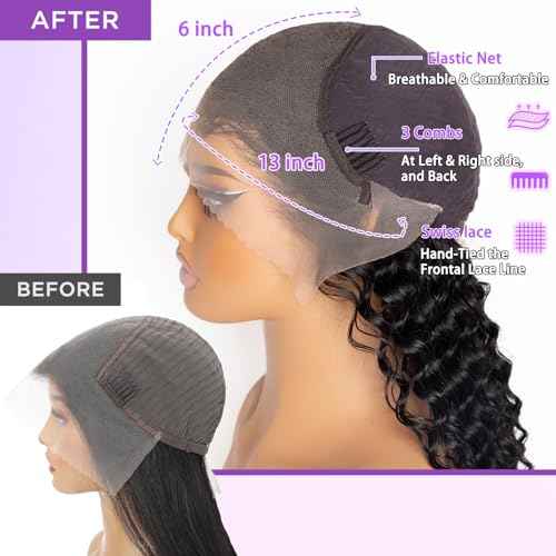 Deep Wave 13x6 HD Transparent Lace Front Wigs Human Hair 200% Density Deep Curly Lace Frontal Wigs Human Hair Pre Plucked With Baby Hair Brazilian Glueless Human Hair 24 inch