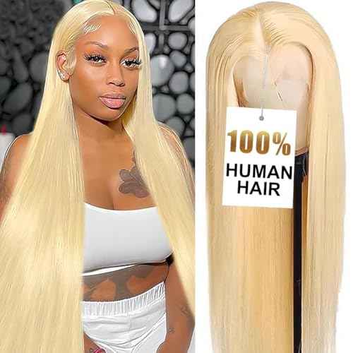 613 13x6 Lace Front Wig Human Hair 200% Density 28 Inch 613 HD Lace Frontal Wig with Baby Hair Straight Blonde Lace Front Wigs Pre Plucked