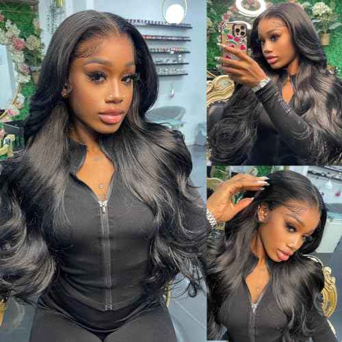 26 Inch Body Wave Lace Front Wigs Human Hair Full 13x4 HD 180 Density Glueless Pre Plucked with Baby Hair Unprocessed Brazilian Virgin Remy Transparent Bone Lace Frontal Wig for Women Natural Color
