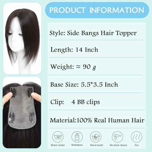 Hair Toppers for Women Real Human Hair, Realistic Biological Scalp Toppers HairPieces for Women with Thinning Hair Middle Part Clip in Bangs Big Base 360¡Æ 3D Cover (Dark Brown, 14 Inch)