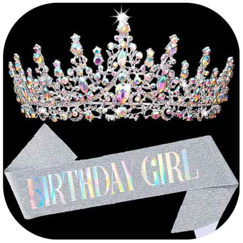 COCIDE "BIRTHDAY GIRL Birthday Sash and Crowns for Women Crystal Birthday Sashes for Women Party Decoration for Happy Birthday Gift Accessory