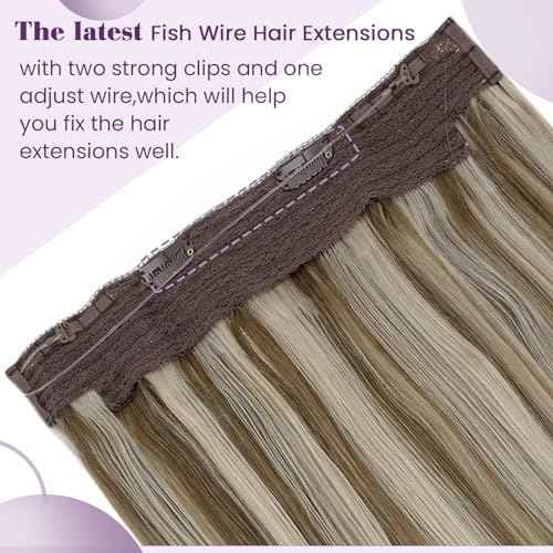 LaaVoo Wire Hair Extensions Human Hair Wire Human Hair Extensions Brown Highlight Blonde Human Hair Wire Extensions Long Hair 20 Inch 100g