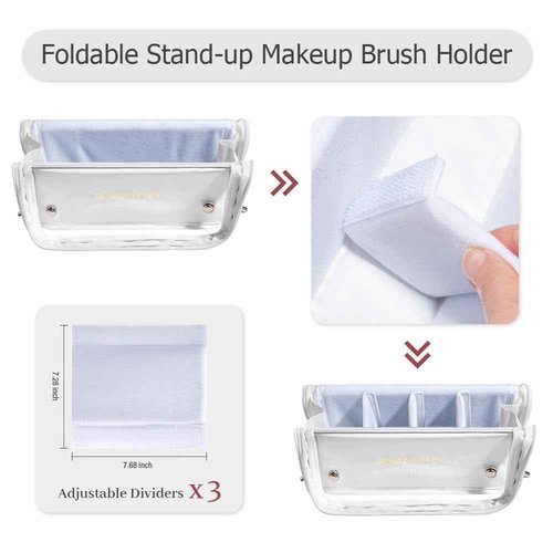 ROWNYEON Makeup Brush Bag, High Capacity Stand-Up Makeup Brush Holder, Travel Professional Cosmetic Bag Artist Organizer Bag Large Makeup Brush Case with Adjustable Divider (Brushes Not included)